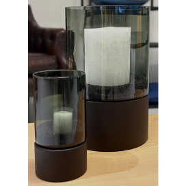 4009 - Sokkel tafelmodel Metaal - Zwart + Windlicht (rookglas) - ⌀135 x 250 mm (2) (thumbnail)