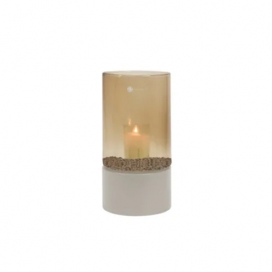 Sokkel tafelmodel Metaal - Ivoor + Windlicht (topaz)