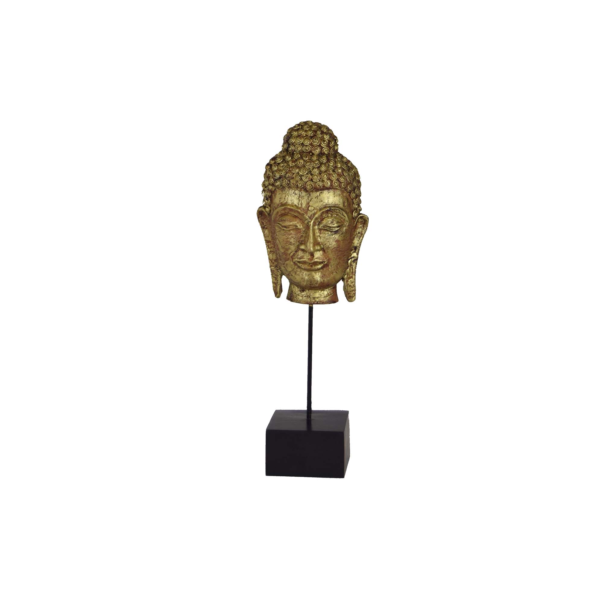 6011 - boeddha op voet - Gouden boeddha hoofd op standaard - online kopen -
