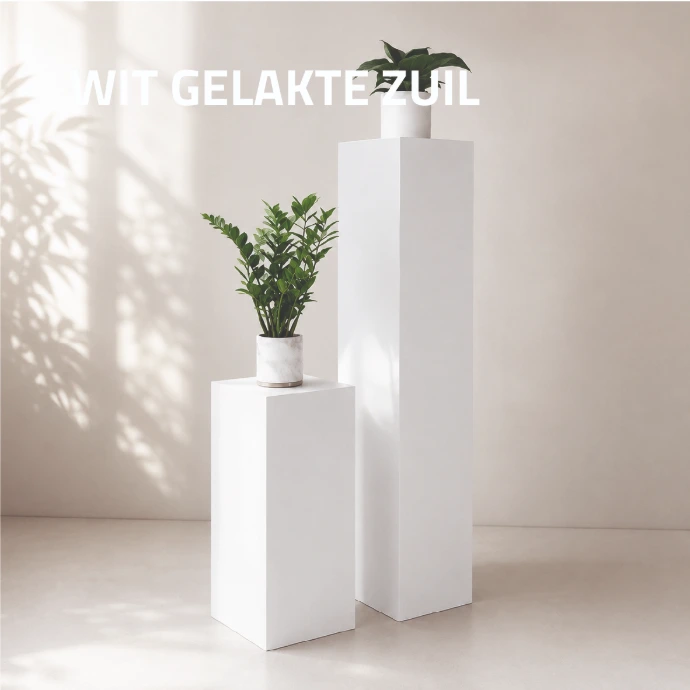 witte sokkels met planten