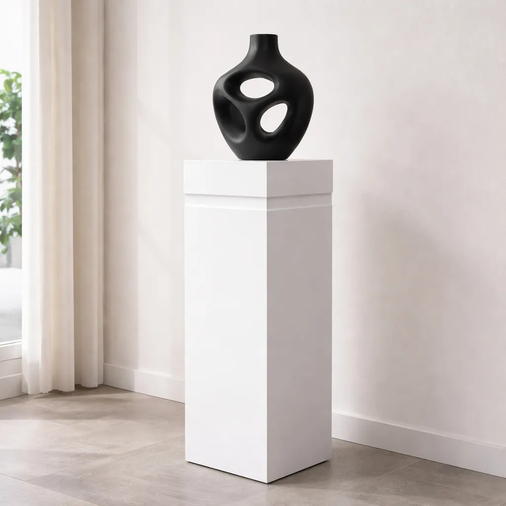 [1013] Wit Gelakte Design Zuil Met Kraag (250 x 250 x 300 mm, Zijdeglans 2K, RAL - 9010 - Zuiver wit)