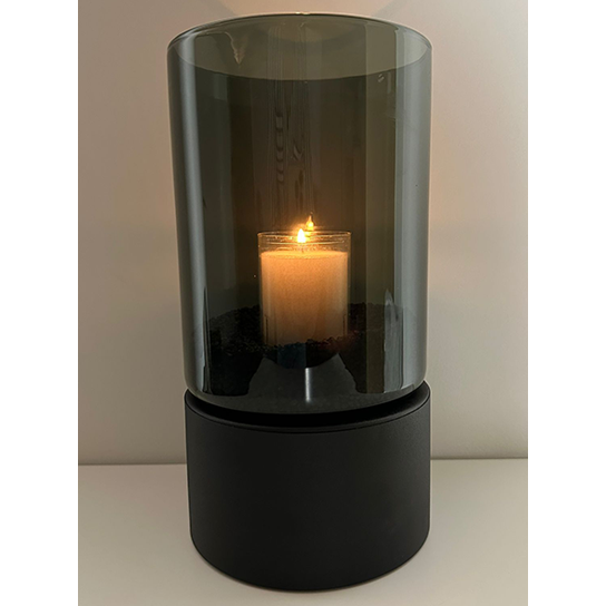 [4009] Sokkel tafelmodel Metaal Zwart | Windlicht Rookglas (ø13.5 x 25.5 cm)