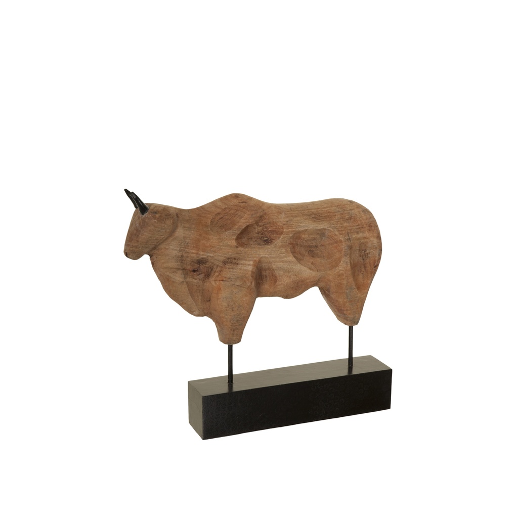 Houten beeld stier op voet