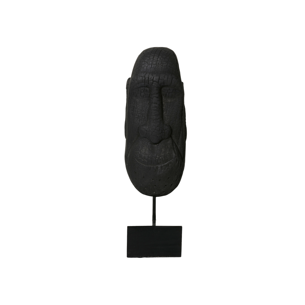 [6008] Zwart houten masker op voet 