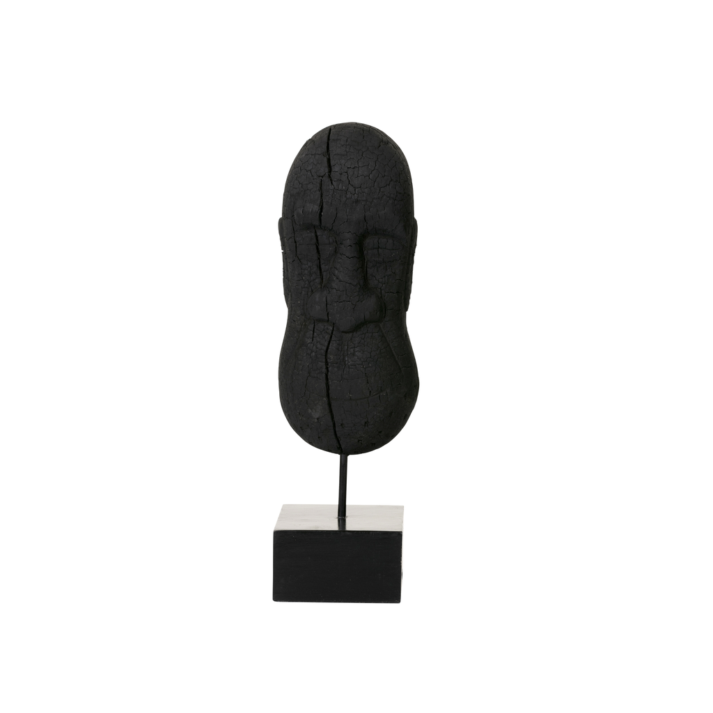 [6009] Zwart houten masker op voet 