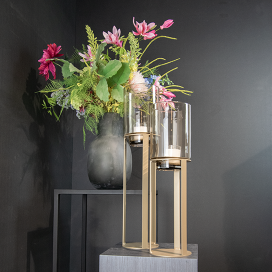 [4027] Sokkel Metaal Rond Goud incl. windlicht Topaz glas (ø13.5 x 30 cm)