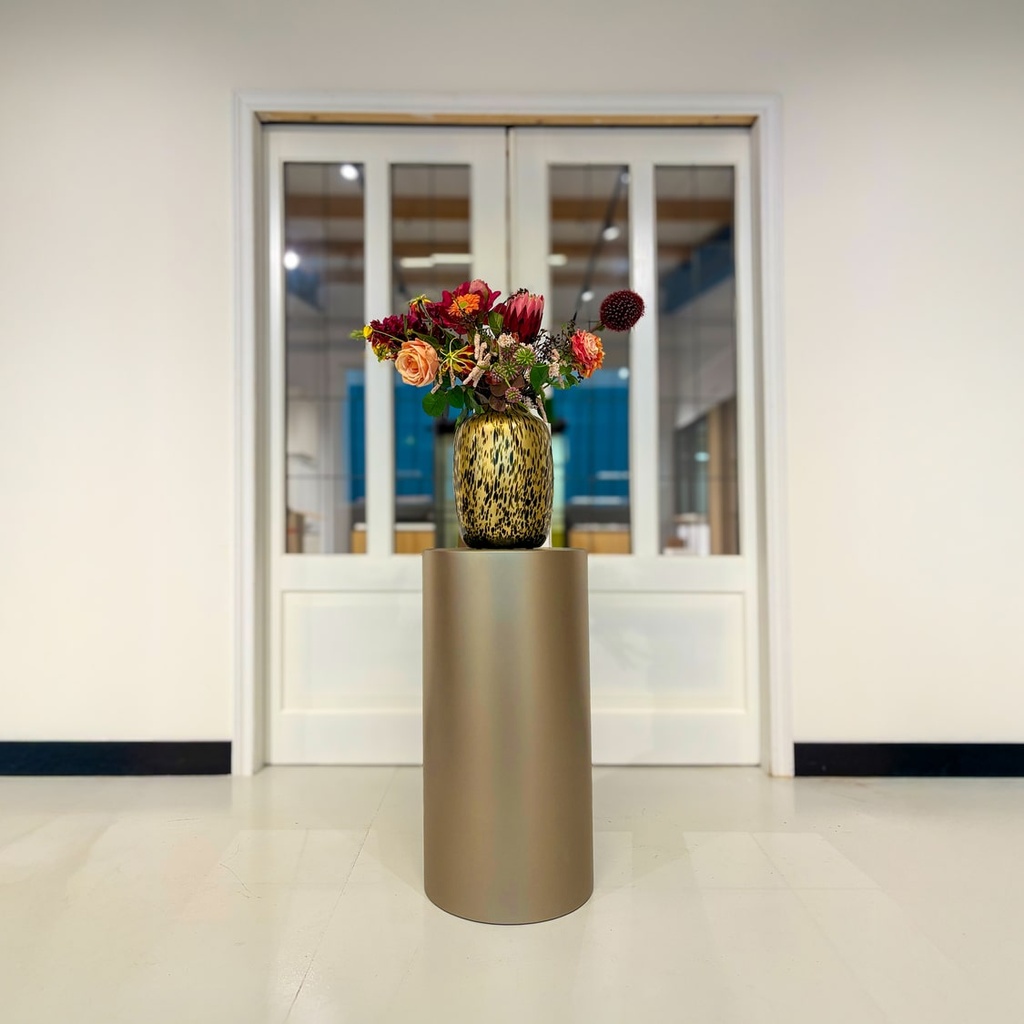[1222] Metaal Gelakte Zuil Rond Antiek Goud (315 x 315 x 1000 mm)